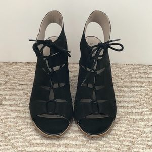 HINGE Black Suede Lace-Up Booties